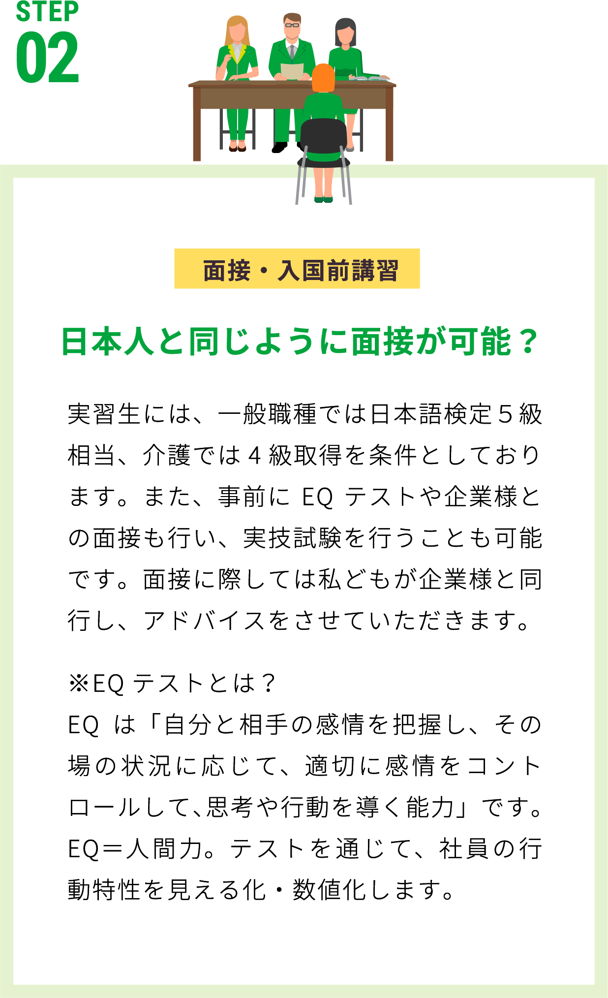 EQテスト・面接・入国前講習